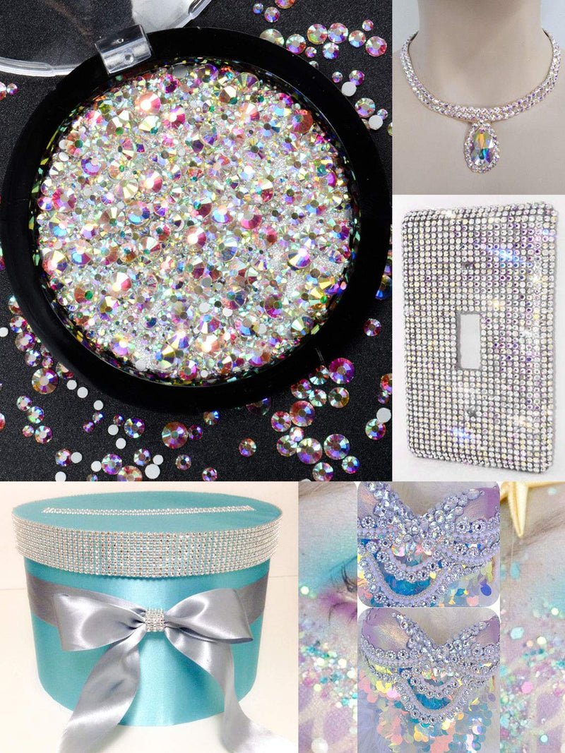 Warmfits 3600pcs Nail Art Rhinestone AB Nail Crystals Round Shaped Flatback Gems Stones 6 Sizes with Box for Nail Design Craft Art Shoes (Crystal AB) Crystal AB - BeesActive Australia