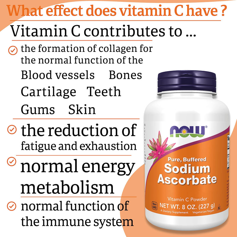 Now Foods, Sodium Ascorbate, Buffered Vitamin C, 227g Vegan Powder, Lab-Tested, Gluten Free, Soy Free, Vegetarian, Non-GMO - BeesActive Australia