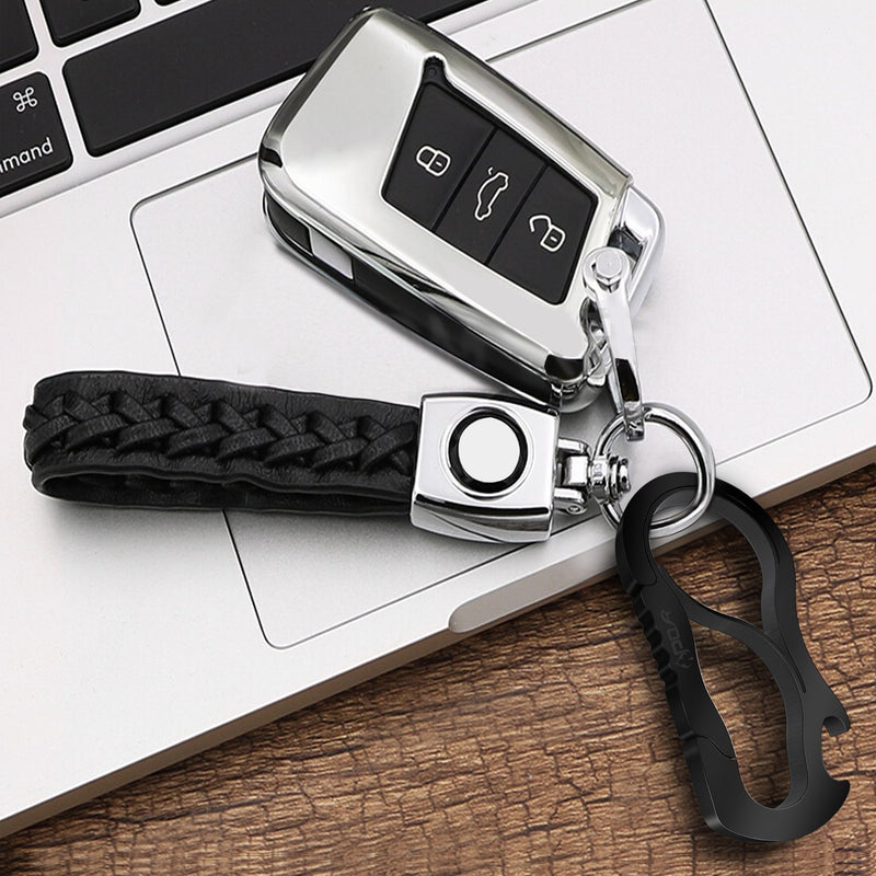 Apor Full Stainless Steel Anti-Lost Carabiner Key Chain Mutil Tools with Bottle Opener for Home 2 Pcs Black - BeesActive Australia