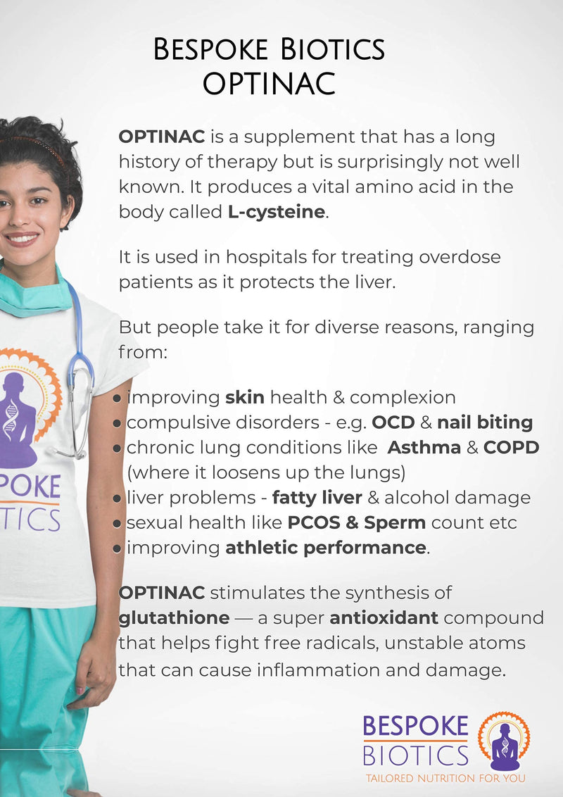 N-Acetyl-Cysteine 600mg (NAC) Liver Lung Skin Mind Support OPTINAC | Antioxidant Glutathione Precursor | Bespoke Biotics UK Made | Vegan | 120 Caps - BeesActive Australia