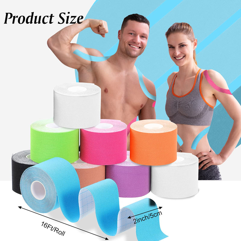 8 Rolls Kinesiology Tapes Athletic Elastic Kneepad Muscle Braces Waterproof Sports Tapes Pain Relief Knee Wrap Tapes for Joint Support and Comfort Knee for Gym Fitness Running Tennis Swimming Football - BeesActive Australia