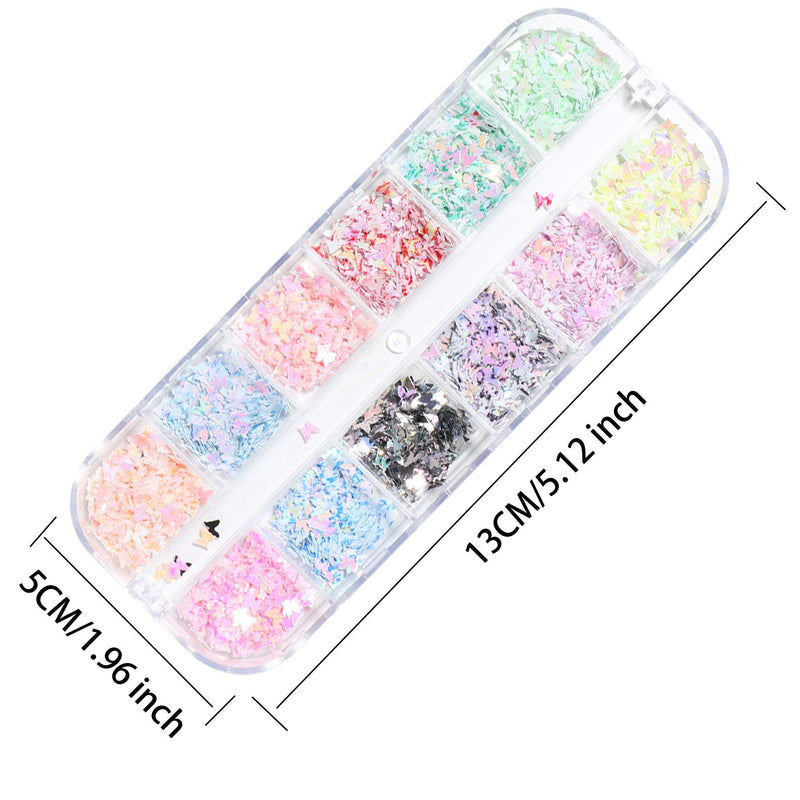 ZRIUM Butterfly Glitters Nail Sequins 3D Butterfly Nail Art Supplies Accessories 12 Color Butterfly Nail Applique Glittering Butterfly Nail Art For Nail Art Decoration And DIY Handmade (Butterfly B) - BeesActive Australia
