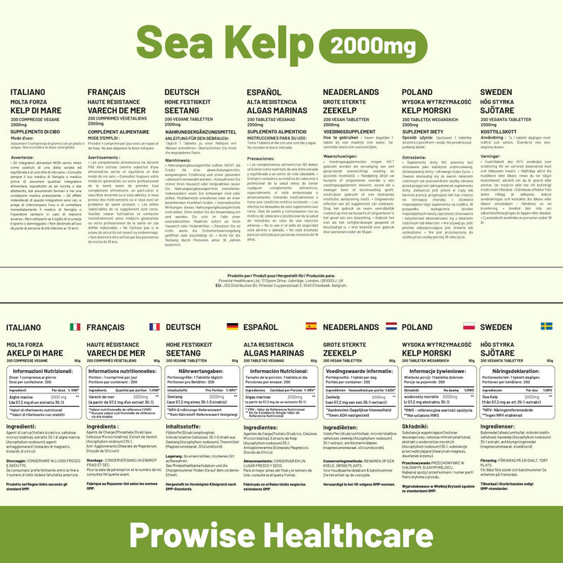Sea Kelp 2000mg 200 Vegan Tablets | Natural Source of Iodine | Premium Ingredients | Proudly Made in The UK by Prowise - BeesActive Australia