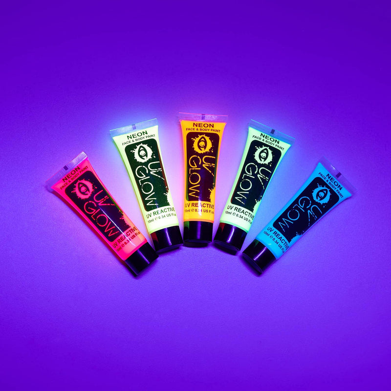UV Glow Blacklight Neon Face and Body Paint - 0.34oz Set of 5 tubes - Fluorescent - BeesActive Australia