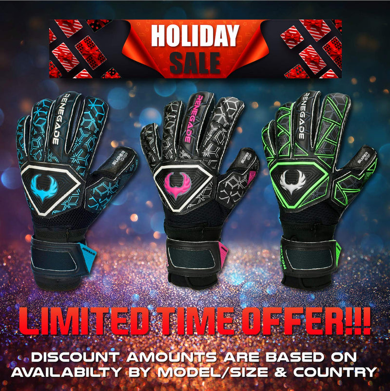 Renegade GK Triton Goalie Gloves with Microbe-Guard (Sizes 5-11, 3 Styles, Level 2) Pro-Tek Fingersaves & Durable 3.5+3MM Super Grip | Great Hard Ground Goalkeeper Glove | Based in The USA Frenzy - Roll-Negative Hybrid Cut - BeesActive Australia