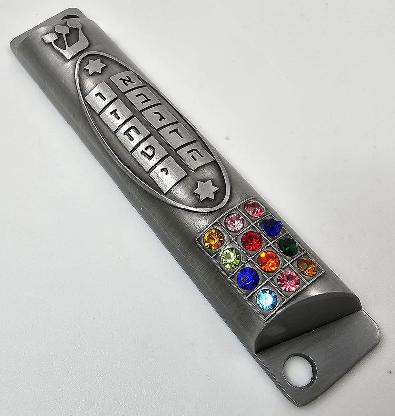 TALISMAN4U Pewter Jewish Mezuzah Case with Scroll Ten Commandments 12 Tribes of Israel Hoshen Stones Door Mezuza Judaica Gift 10 cm / 4 inch - BeesActive Australia