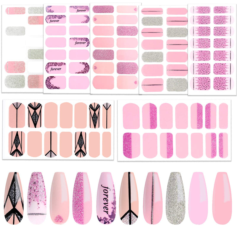 7 Different Valentine's Day Nail Polish Strips Adhesive Full Valentines Day Nail Wraps Stickers DIY Nail Art Decal Design for Valentine's Day for Women Teens Girls with Nail File (98 PCS) - BeesActive Australia