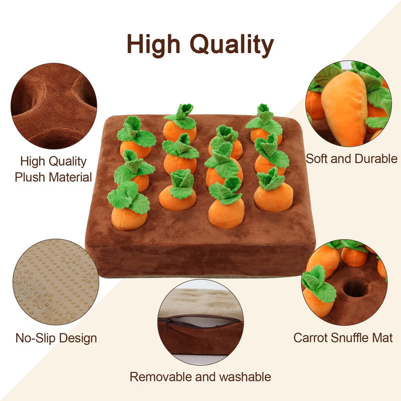 Interactive Dog Toys，Carrot Snuffle Mat for Dogs Plush Puzzle Toys 2 in 1 Non-Slip Nosework Feed Games for Pet Stress Relief with 12 Carrots - BeesActive Australia