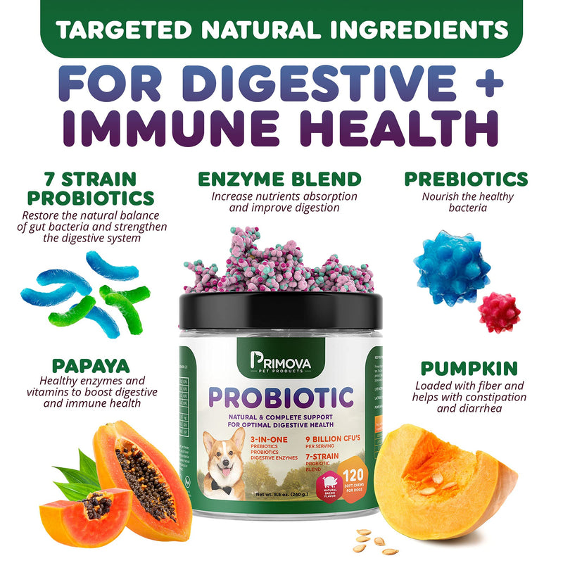 Primova Pet Products - Probiotic Dog Chews for Dog Digestive Enzymes - Dog Diarrhea & Natural Allergy Relief - Puppy Probiotic Chews - Dog Allergy Chews - Pack of 120 Chews - BeesActive Australia