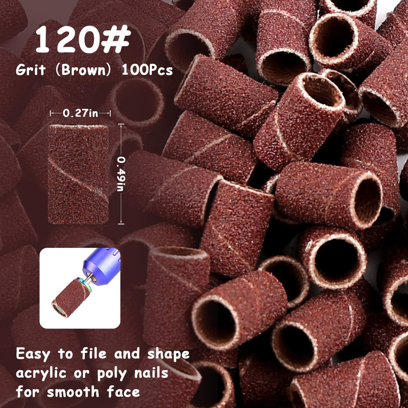 Belle 300pcs Sanding Bands for Nail Drill Bits, Normal 80 120 180 Grit each 100pcs, 0.25 inches dia x 0.5 inches Brown - BeesActive Australia