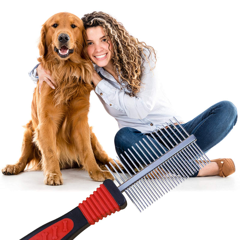 Metal Dog Combs for Grooming Shedding Dematting Stainless Wide Tooth for Long and Short Hair Deshedding Tools Greyhound Siberian Husky Gifts Hair Brush Small and Large Dogs Cats Undercoat Supplies - BeesActive Australia
