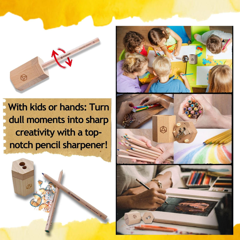 Stockmar Dual Pencil Sharpener FSC Lime Wood for Thin and Thick Pencils - Triangular and Hexagonal Shape - Colour Giants Stockmar, Waldorf Art Supplies, Made in Germany - BeesActive Australia