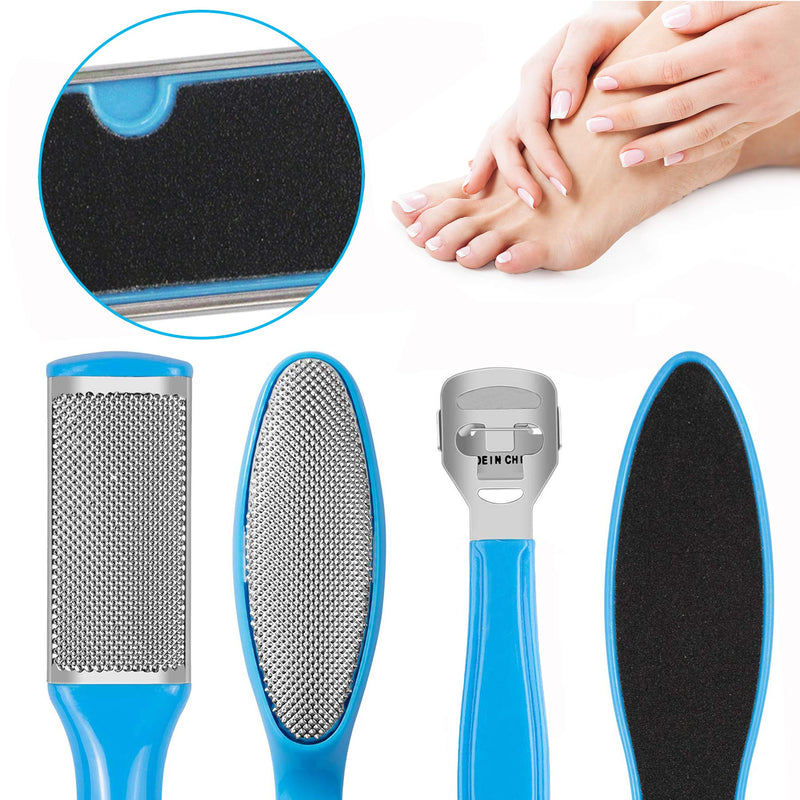 Happy Will 18 in 1 Professional Pedicure Foot File Foot Rasp Stainless Steel Foot File Callus Remover Kit for Women Men Home Travel Salon Foot Care Kit (Blue 18 Pcs) B-Blue18 - BeesActive Australia