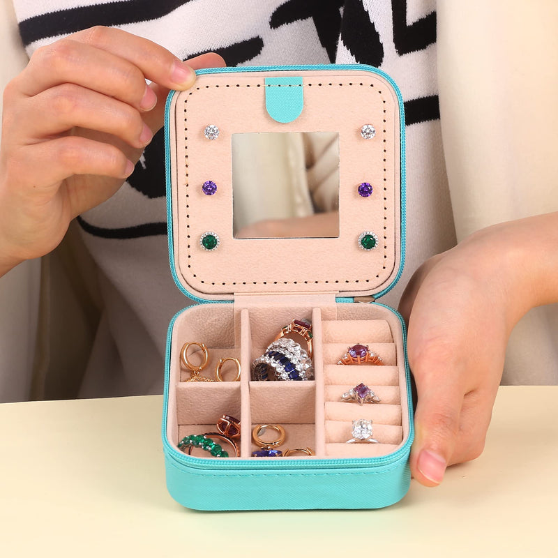 Yqljew Travel Jewelry Box for Women Girls, H Initial Jewelry Box | Small Jewelry Box | Travel Jewelry Box for Women | Travel Jewelry Case | Gifts for Women Girls | Travel Jewelry Organizer Blue - BeesActive Australia