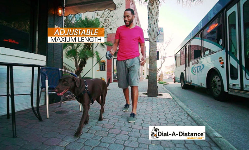 Dial A-Distance Retractable Dog Leash, Adjustable 0 to 15 Feet, Auto Brake and One Button Lock - BeesActive Australia