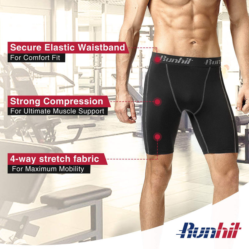 Runhit Compression Shorts Men Underwear Spandex Running Shorts Workout Athletic 3 Pack:black Grey Small - BeesActive Australia