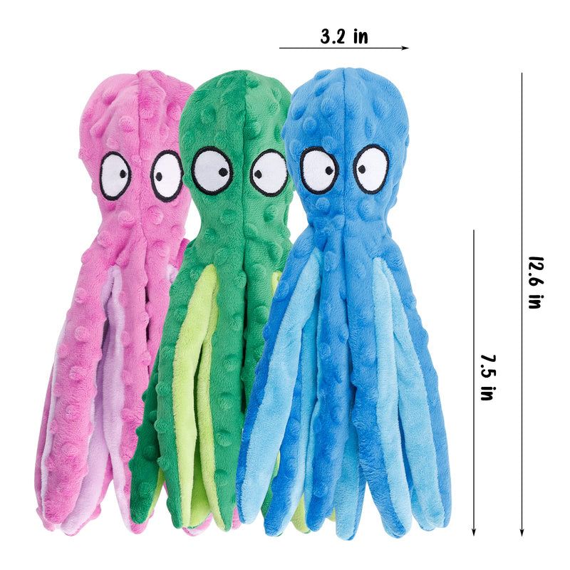 3 Pack Dog Toys for Small Dogs, Medium Dogs, Large Dogs, Puppy Teething Chew Toys, Aggressive chewers, No Stuffing Crinkle Plush Dog Toys, Dog Squeaky Octopus Toys Regular Style - BeesActive Australia