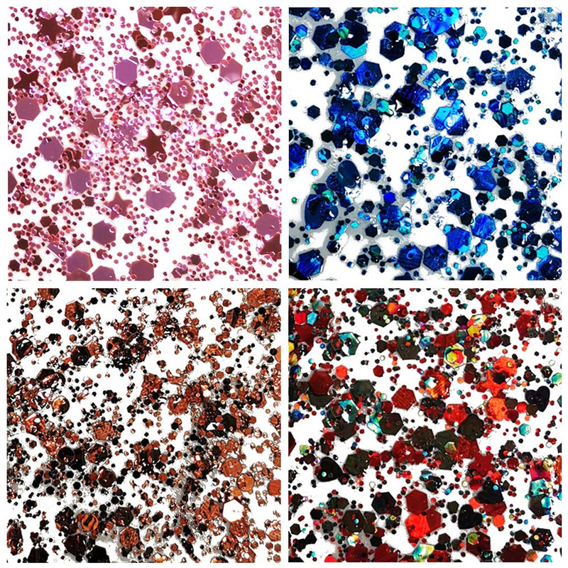 Holographic Body Glitter Gel Set 4 Colors Cosmetic Chunky Glitters Flakes Gel Colorful Mixed Paillette Gel for Festival Party Face Makeup, Body, Hair, Eye and Lips Shimmer Pink, Blue, Brown Set B - BeesActive Australia
