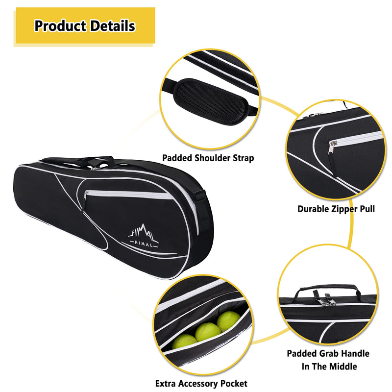 Himal 3 Racquet Tennis-Bag Premium Tennis-Racket-Bag with Protective Pad, Professional or Beginner Tennis Players, Lightweight Tennis Bag for All Ages black - BeesActive Australia