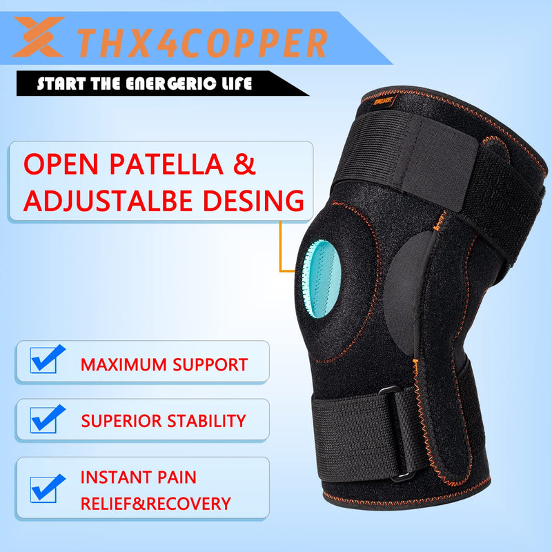 Thx4COPPER Hinged Knee Brace-Adjustable Open Patella with Parallel Straps & Dual Side Stabilizers-Compression Support for Knee Pain Relief & Recovery-MCL, ACL, LCL,Tendonitis, Ligament for Men & Women L (Pack of 1) - BeesActive Australia