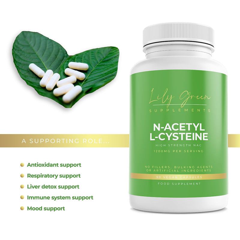 Lily Green | N-Acetyl Cysteine (NAC) 1200mg per Serving | 90 Vegan Capsules | High Strength NAC | Antioxidant & Detox Support | No Artificial Additives | Made in UK - BeesActive Australia