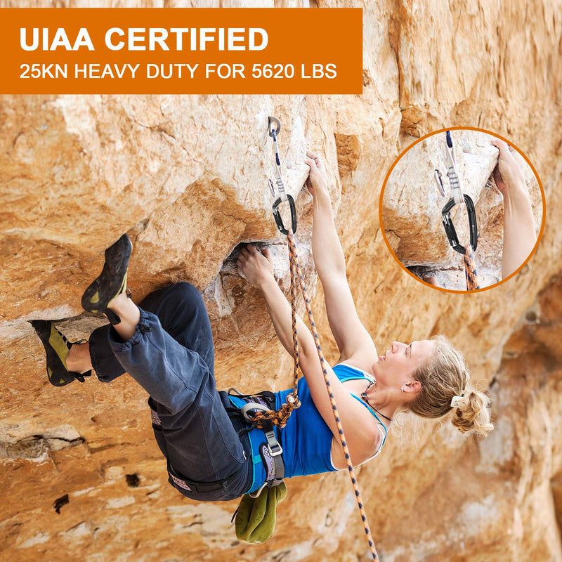 Favofit UIAA Certified Climbing Carabiners, 3 Pack, 25KN (5620 lbs) Heavy Duty Large Locking Carabiner Clips for Rock/Ice Climbing Rappelling Rescue Swing etc, Black - BeesActive Australia