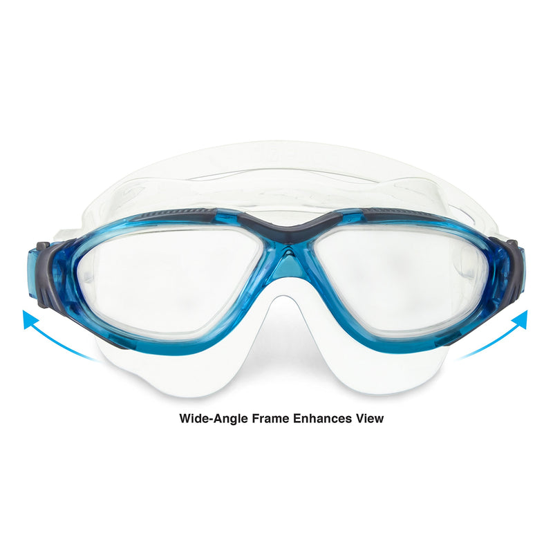 [AUSTRALIA] - Dolfino Pro Silicone Visionist Swim Mask, Italian Design, Wide Angle Viewing, Tinted Lenses, No Leaking Anti Fog UV Protection Goggles Includes Case for Adults Men Women Youth, Clear/Blue Visionist Mask + Case, Clear/Blue 