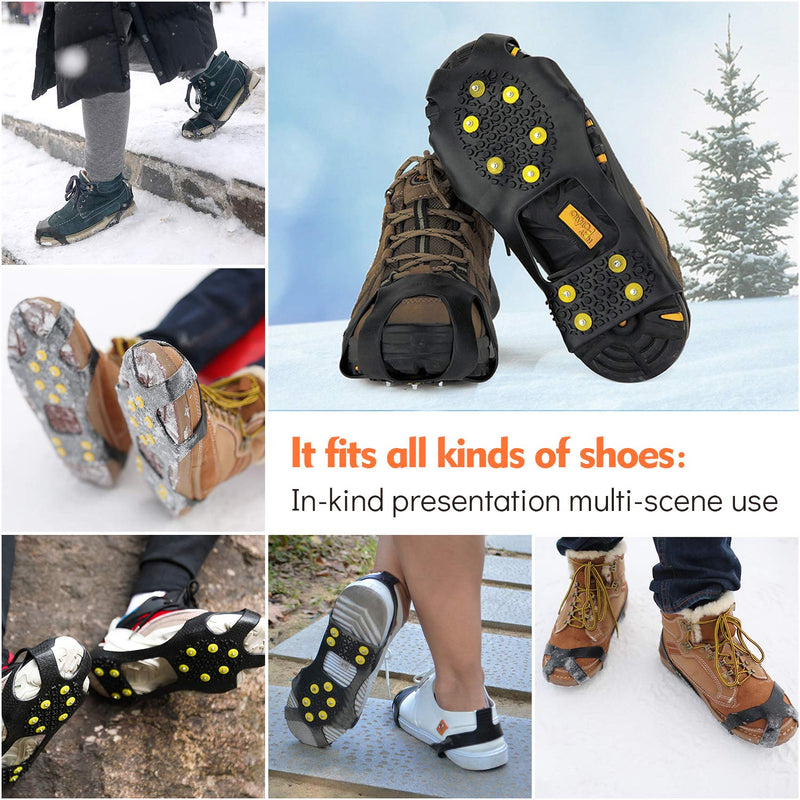 Sfee Ice Snow Grips Crampons Traction Cleats Spikes 19 Spikes for Women Men,Anti Slip Stainless Steel Chain Flexible Footwear for Walking Climbing Hiking Fishing Outdoor Black Small - (Women(5-7)/Men(3-5)/EU:31-36) - BeesActive Australia
