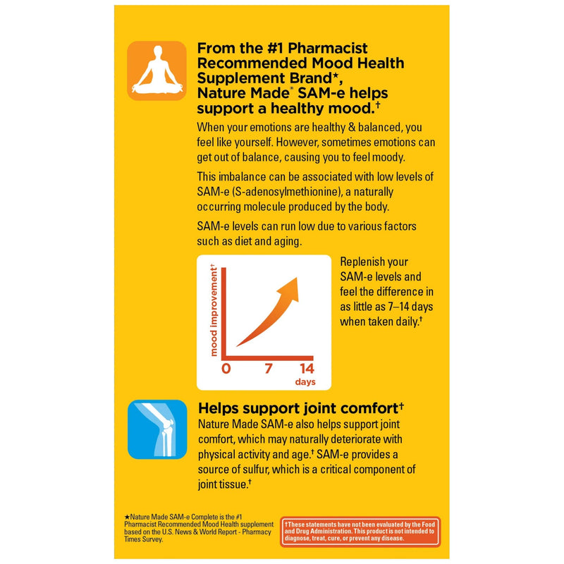 Nature Made SAM-e Complete 400 mg Tablets, 12 Count for Supporting a Healthy Mood 12 Count (Pack of 1) - BeesActive Australia
