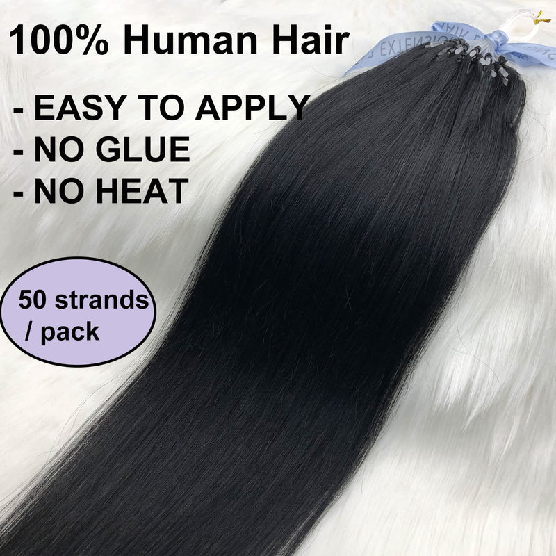 GOOFIT Hair Extensions Micro Loop Human Hair Extensions Remy Hair Double Rings - 1g/s 50s/pack - (18" #01 Jet Black ) 18 inch - BeesActive Australia