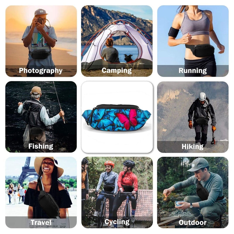 Watercolorful Butterfies Fanny Pack For Men Women,With Adjustable Zipper Lightweight Strap Waist Pack For Casual Running Hiking Watercolorful Butterfies - BeesActive Australia