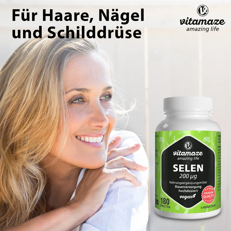 Vitamaze® Selenium 200 mcg, High Strength Mineral, 180 Vegan Tablets for 6 Months, Natural & Organic Supplement Without Additives, German Quality - BeesActive Australia