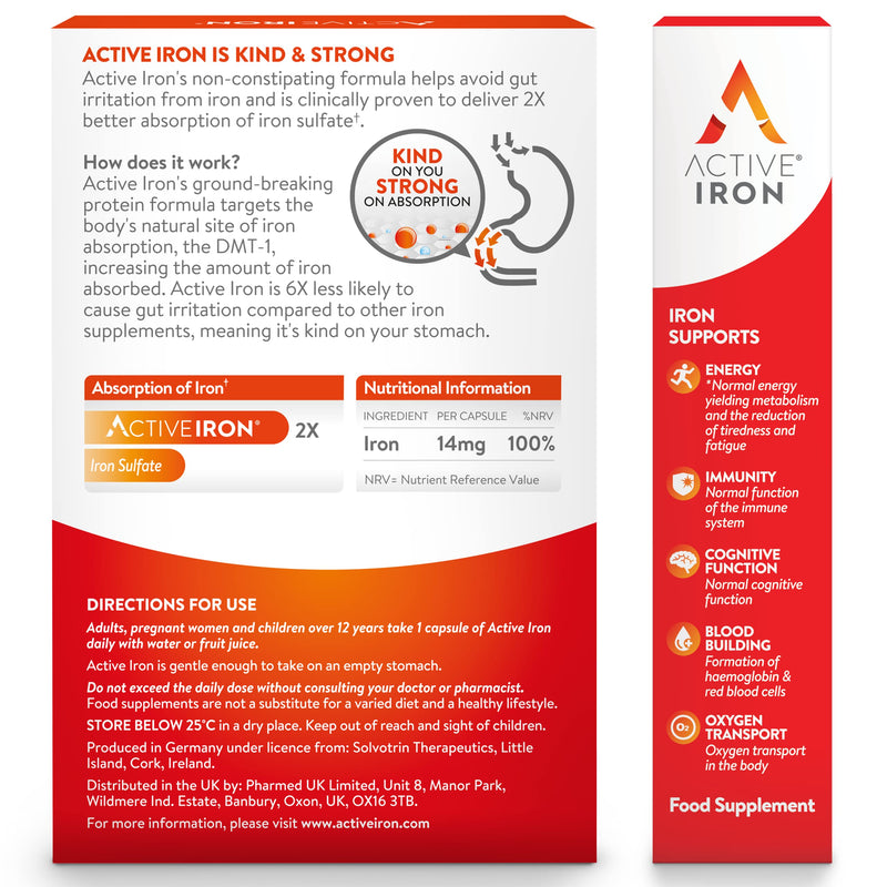 Active Iron Supplement | 30 Iron Capsules | Non- Constipating | Fights Tiredness & Fatigue | Clinically Proven to Increase Iron Levels - BeesActive Australia