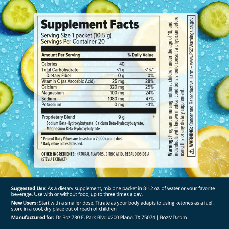 Dr. Boz Max Strength Keto BHB Powder [20 Sachets,16.6g] -Best Keto Supplement for Weight Loss - Keto Supplement | Keto Shake – Keto Diet BHB Powder - [Cucumber Lemon] - BeesActive Australia