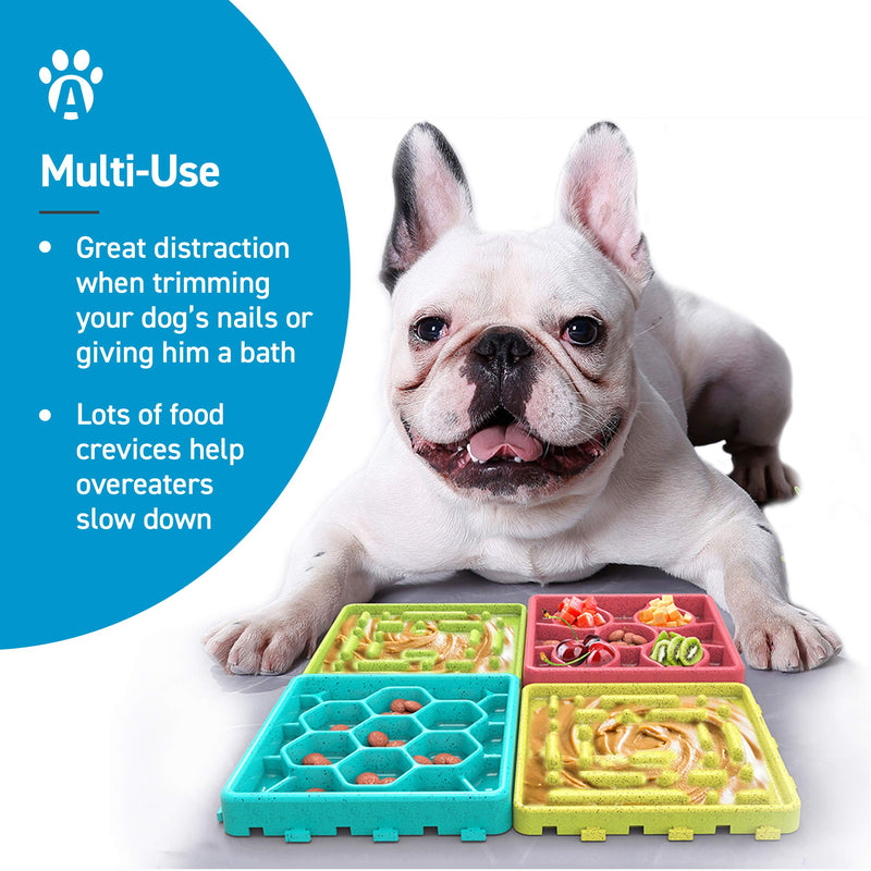 ANYPET - Slow Feeding Mat, Tray, Slow Feeder Dog Bowls, Food Mat for Dog, Dog Lick Pad Anxiety Relief Feeding Mat with Suction, Multicolor, 5.9’’x5.9’’x2.9’’ (APT06) - BeesActive Australia