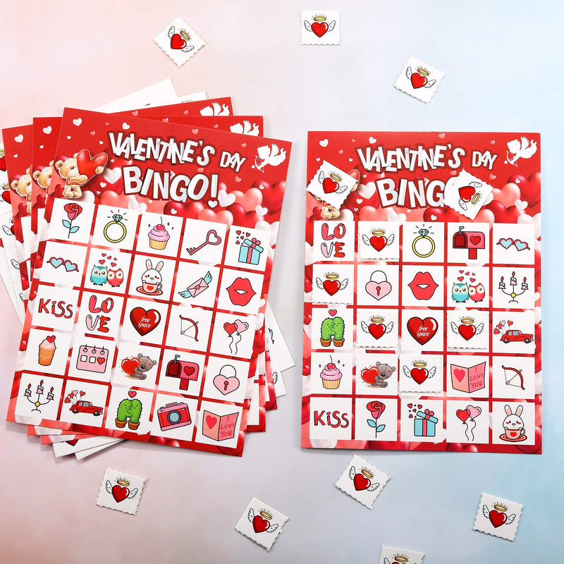 24 Pieces Player Valentine's Day Bingo Game and 10 Sheet Valentine's Day Tattoo Stickers Decals As Party Favor Class Game for Boys and Girls School Activities - BeesActive Australia