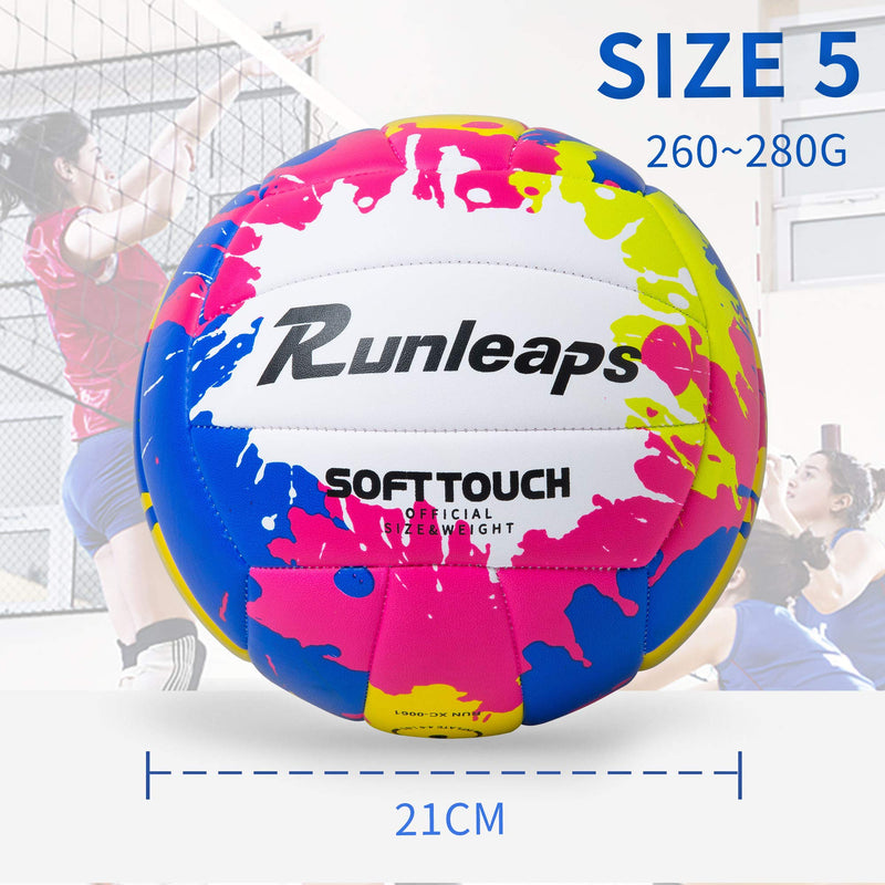 Beach Volleyball Official Size 5 - Runleaps Soft Waterproof Volleyball Sand Sports PU Ball for Indoor, Outdoor, Pool, Gym, Training Blue/Pink/Yellow - BeesActive Australia
