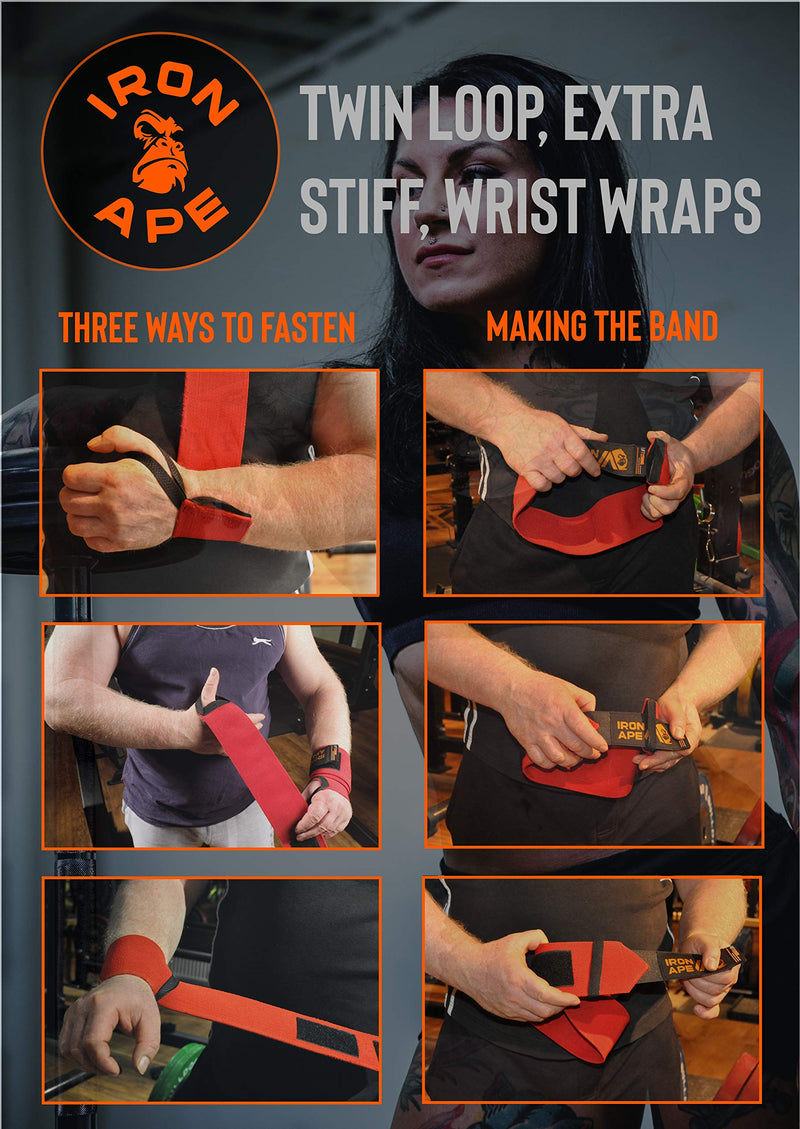 IRON APE Professional Grade Wrist Wraps, 12", 18", 24" & 34". New Versatile Twin Thumb Loop Design for Powerlifting, Weight Lifting, and Bodybuilding. Weightlifting Wrist Support for Men and Women 34" - BeesActive Australia