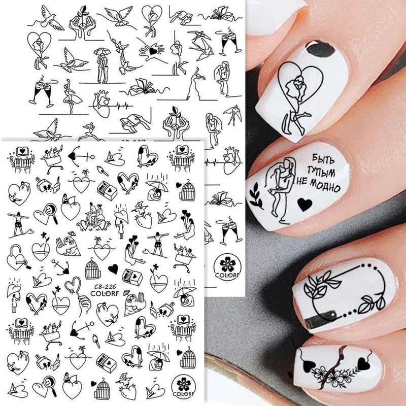 5 Sheet Art Nail Stickers Black and White Lines Fresh Art Young Cool Girls, Female Nails, Decorative Nail Accessories, Manicure Skills Simple and Fashionable - BeesActive Australia