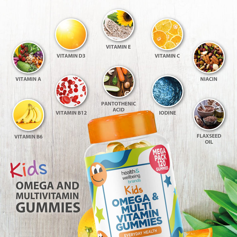 Omega and Multivitamin for Children, 120 Gummies for Kids - Orange Flavour- 9 Essential Vitamins + Minerals, Vitamin C D A & B Vitamins for Children - Pack of 120 Chewable Vitamins - by Club Vits 120 Count - BeesActive Australia
