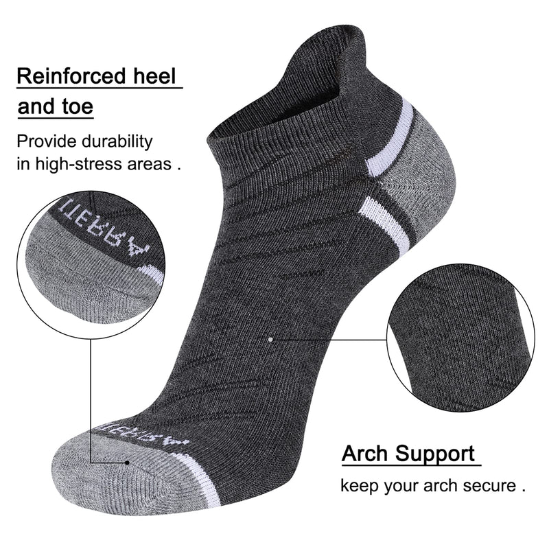 LITERRA Mens Ankle Socks 6 Pack Low Cut Athletic Running Cushioned Tab Socks 6 Pairs White (Mens Shoe Size 6-12) - BeesActive Australia