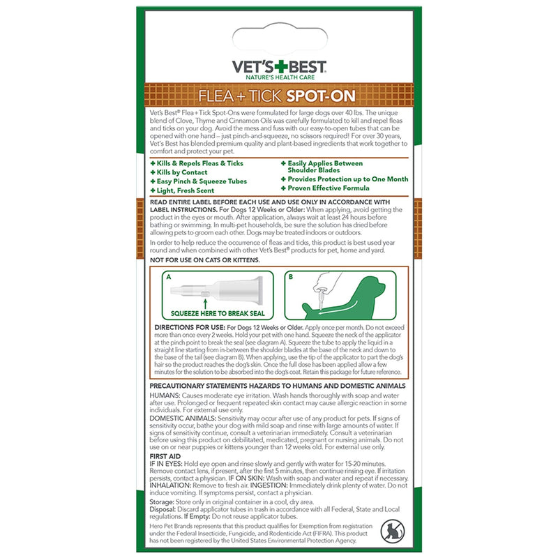 Vet's Best Topical Flea & Tick Treatment for Dogs Over 40lbs, 4 Month Supply - BeesActive Australia