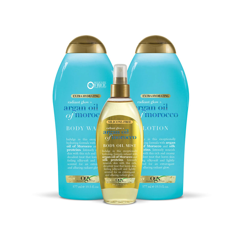 OGX Radiant Glow + Argan Oil of Morocco Extra Hydrating Body Lotion for Dry Skin, Nourishing Creamy Body & Hand Cream for Silky Soft Skin, Paraben-Free, Sulfated-Surfactants Free, 19.5 fl oz - BeesActive Australia