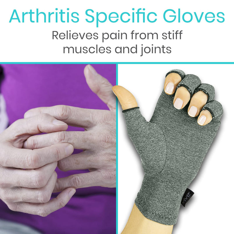 Vive Arthritis Gloves - Men, Women Rheumatoid Compression Hand Glove for Osteoarthritis- Arthritic Joint Pain Relief - Carpal Tunnel Wrist Support - Open Finger, Fingerless Thumb for Computer Typing Grey Medium - BeesActive Australia