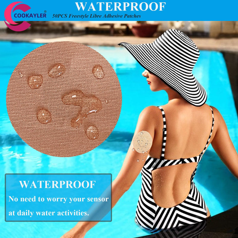 Cookayler 50 Pack Waterproof Sensor Covers for Freestyle Libre 2/3,CGM Adhesive Patches Without Glue in The Center,Pre-Cut Tape for Continuous Glucose Monitor Protection (Tan) Tan - BeesActive Australia