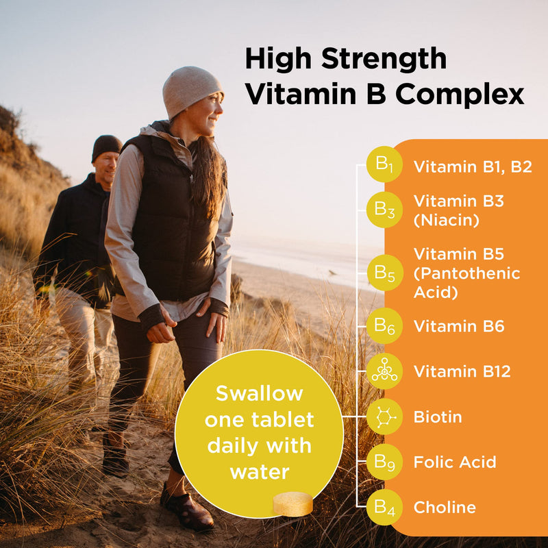 Healthspan High Strength Vitamin B Complex (120 Tablets) | High Levels of All 8 B-Complex Vitamins | Supports Brain & Heart Health | Immune Health | Reduces Tiredness & Fatigue | with Choline | Vegan - BeesActive Australia
