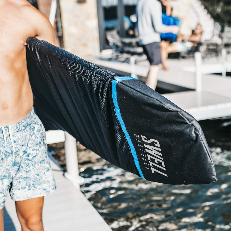 SWELL Wakesurf - Adjustable Length Wakesurf Board Sock with Padded Nose and Pocket - Wakeboard Cover - One Size Fits All Surfboard Bag Snub Nose - Blue - BeesActive Australia
