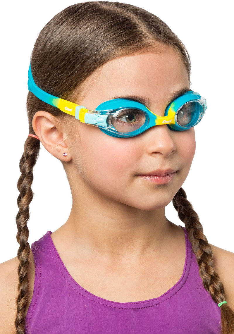 Cressi Colorful Kids Swim Goggles for Boys and Girls 4-8 Years Old - Dolphin 2.0, Starfish, and Seahorse: Designed in Italy Azure/Yellow Clear Lens - BeesActive Australia