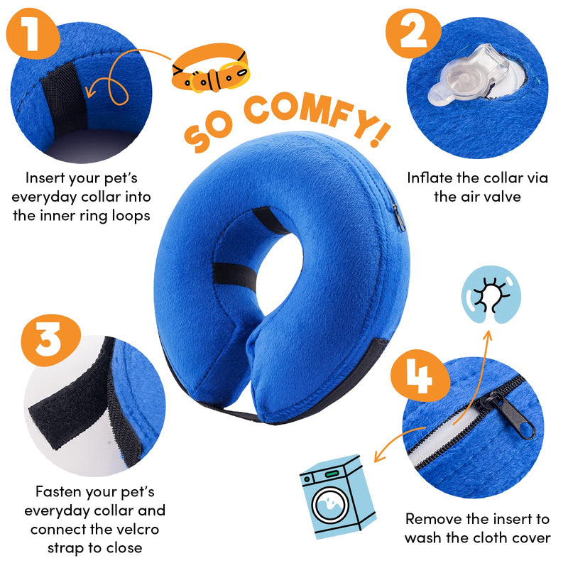 BENCMATE Protective Inflatable Collar for Dogs and Cats - Soft Pet Recovery Collar Does Not Block Vision E-Collar [Neck:12"-18"] Large Blue - BeesActive Australia