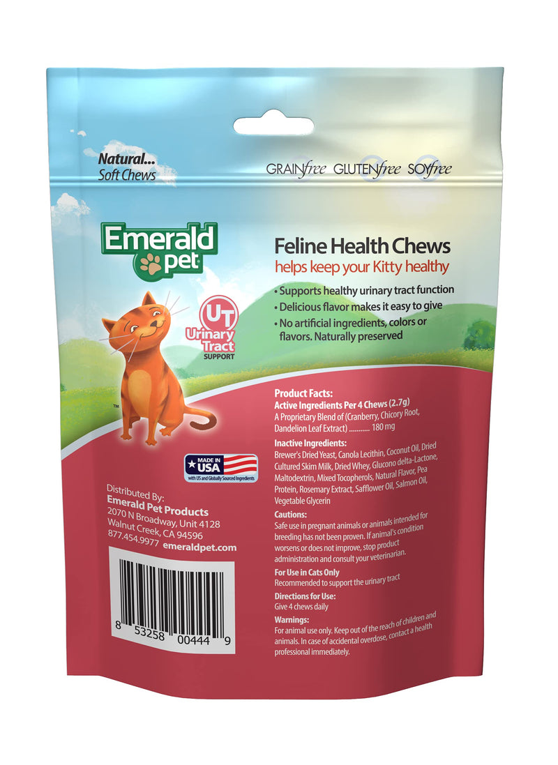 Emerald Pet Feline Health Chews UT Support — Natural Grain Free Urinary Tract Health Cat Chews — Cat Supplements with Cranberry, Chicory Root, and Dandelion Leaf Extract — Made in USA, 2.5 oz Single Pack - BeesActive Australia